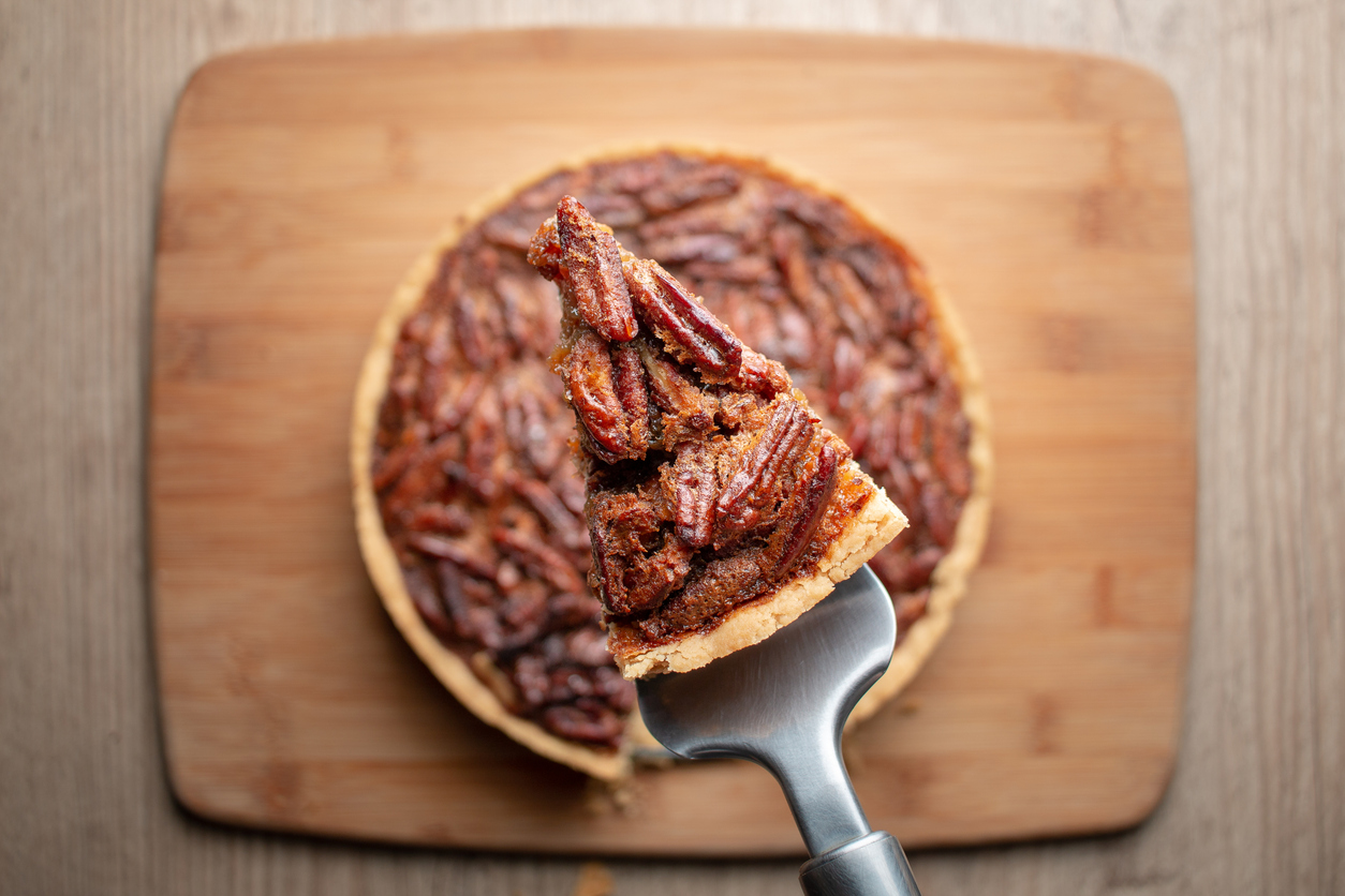 Slice of homemade pecan pie