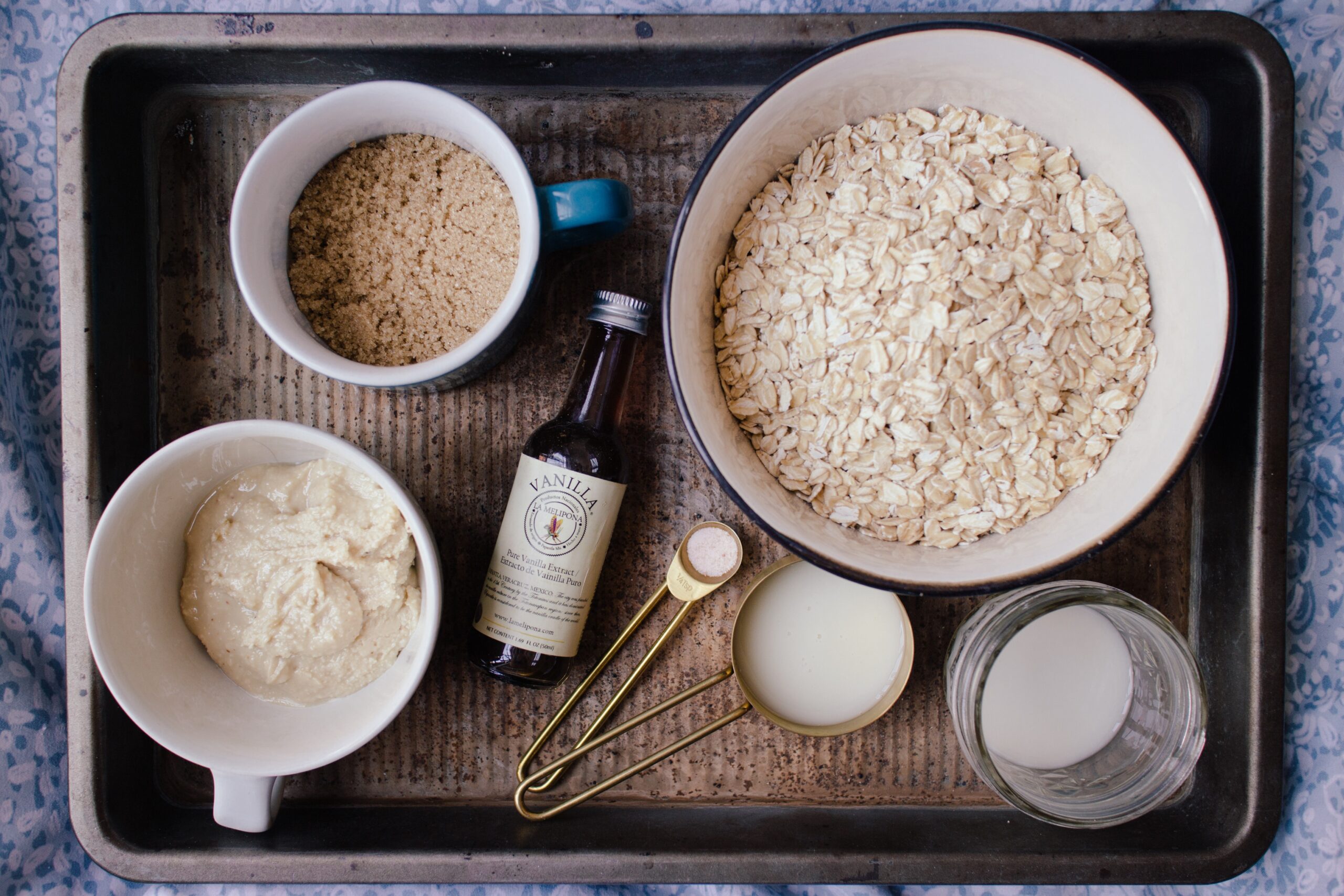 Oatmeal Platter with bottle of vanilla extract on the center