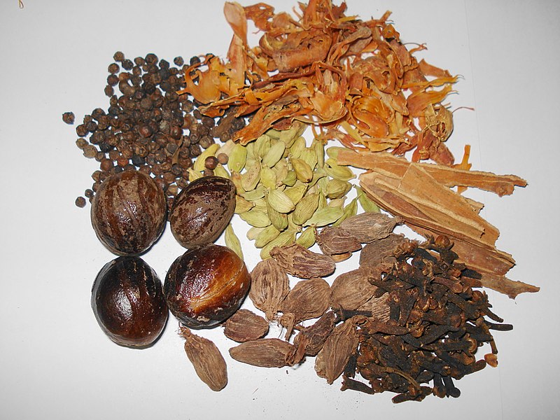 Garam masala commonly uses abundant ingredients like cloves, nutmeg, cinnamon, black cardamon, black peppercorns, and green cardamon.