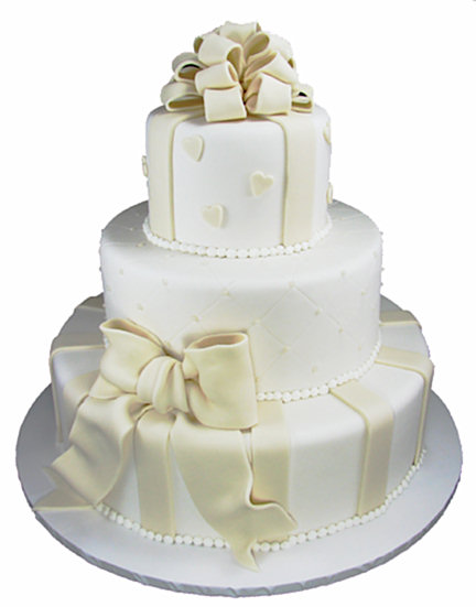 The exquisite use of fondant in an elegant wedding cake.