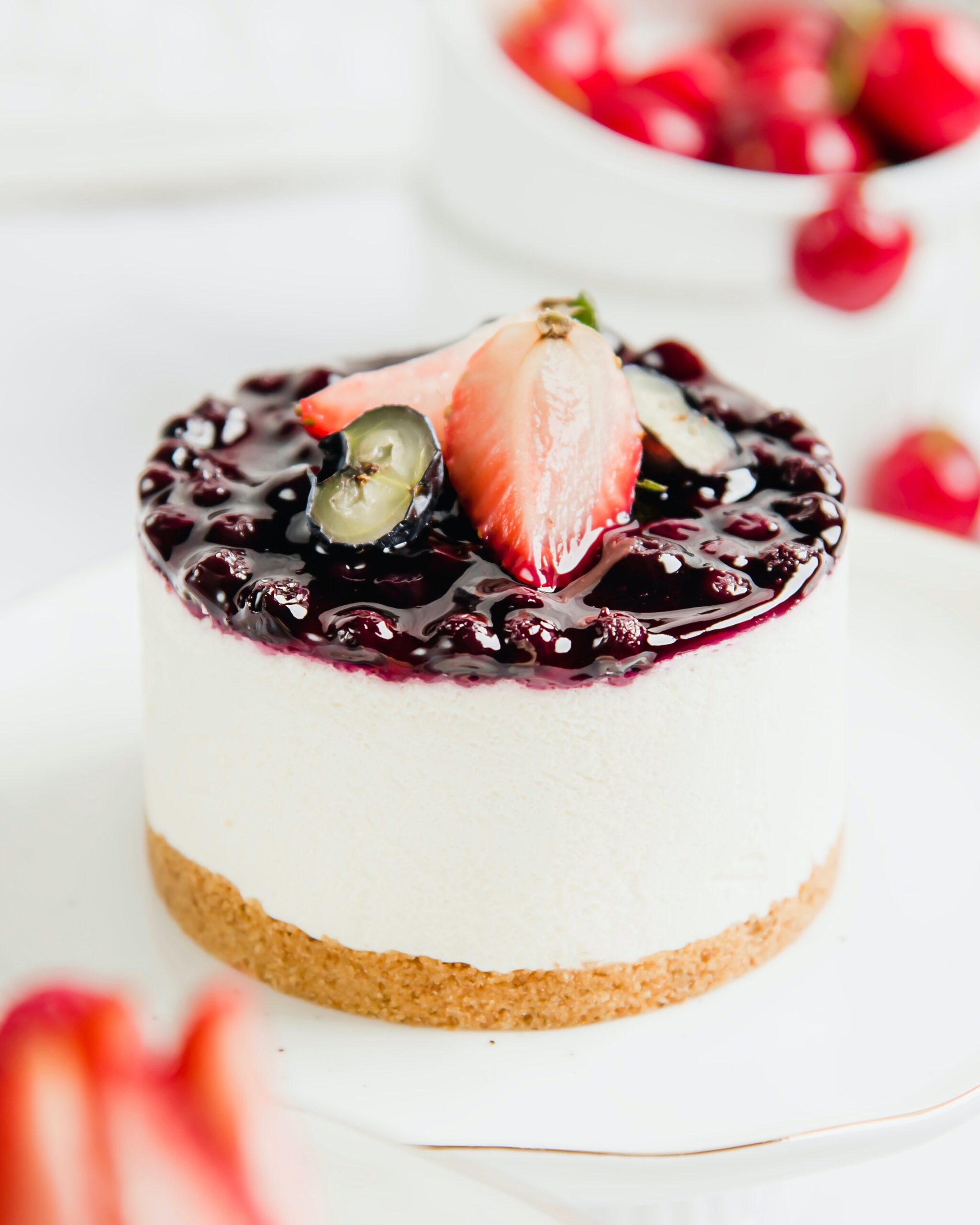 A Close-Up Shot of a Delicious Blueberry Cheesecake 
