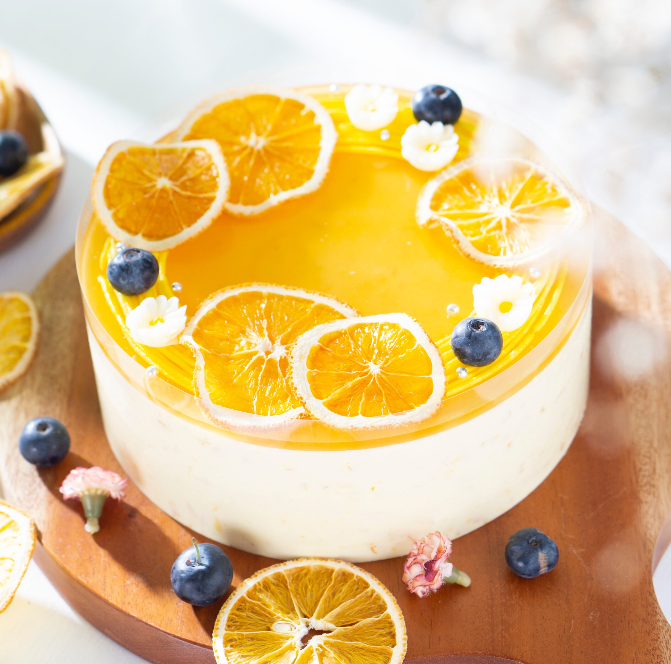 Orange Cheese Cake With Fresh Oranges Decoration 